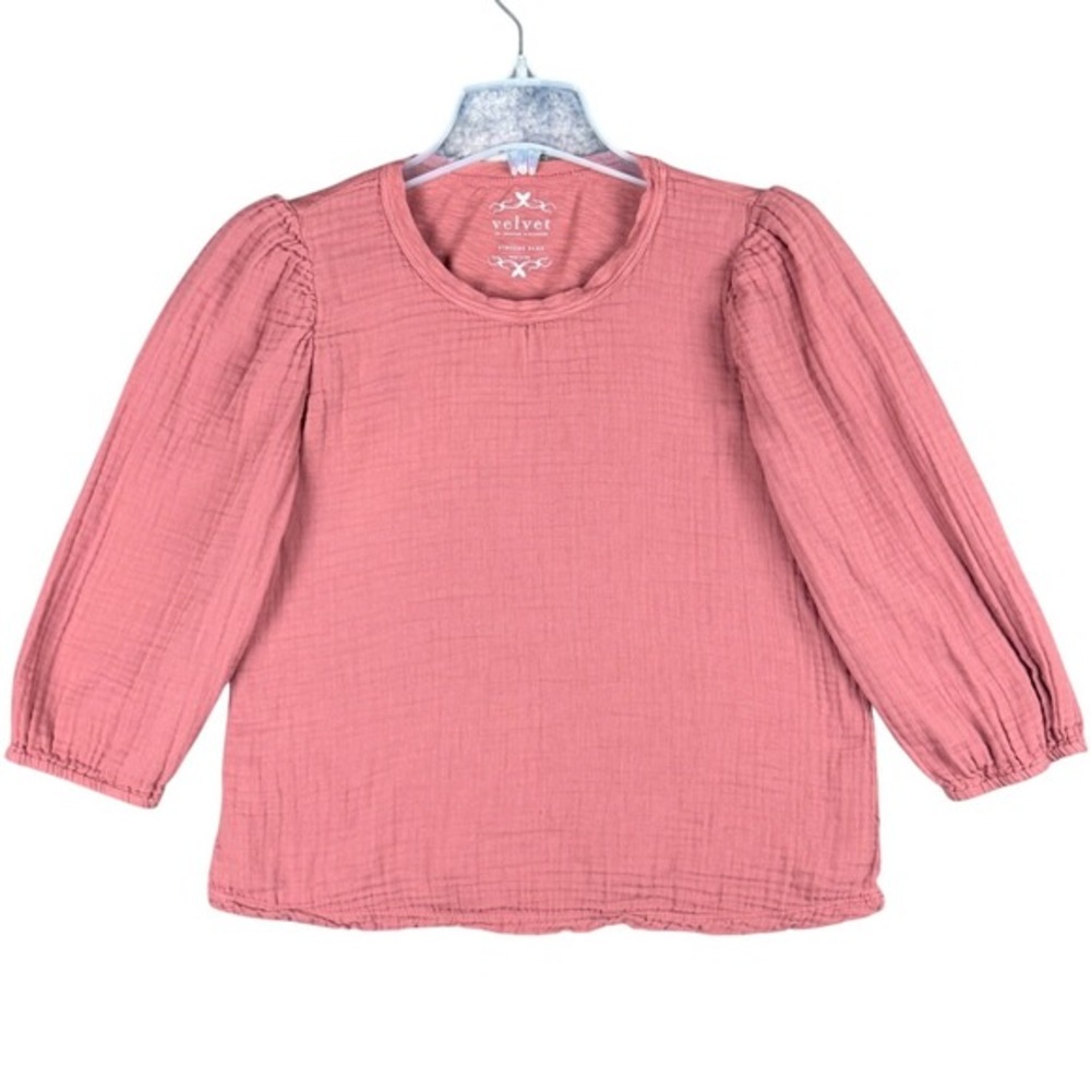 Velvet by Graham & Spencer Women's Small Vtg Slub Rose Pink Puff Sleeve Top